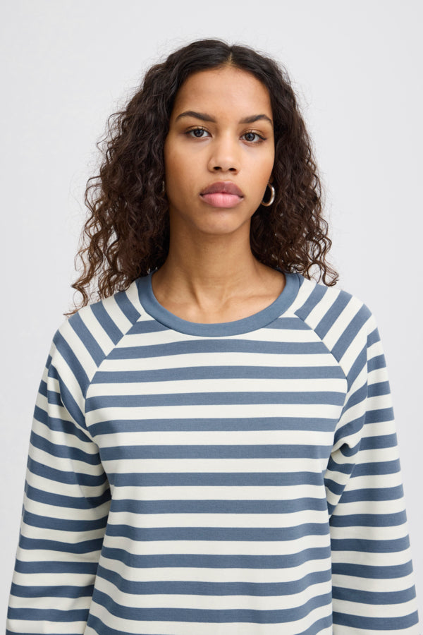 Blue and white striped sweatshirt store