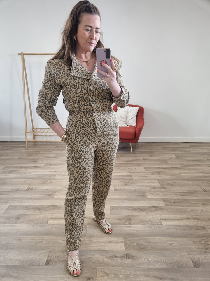 LEO LEOPARD PRINT LONG SLEEVE JUMPSUIT