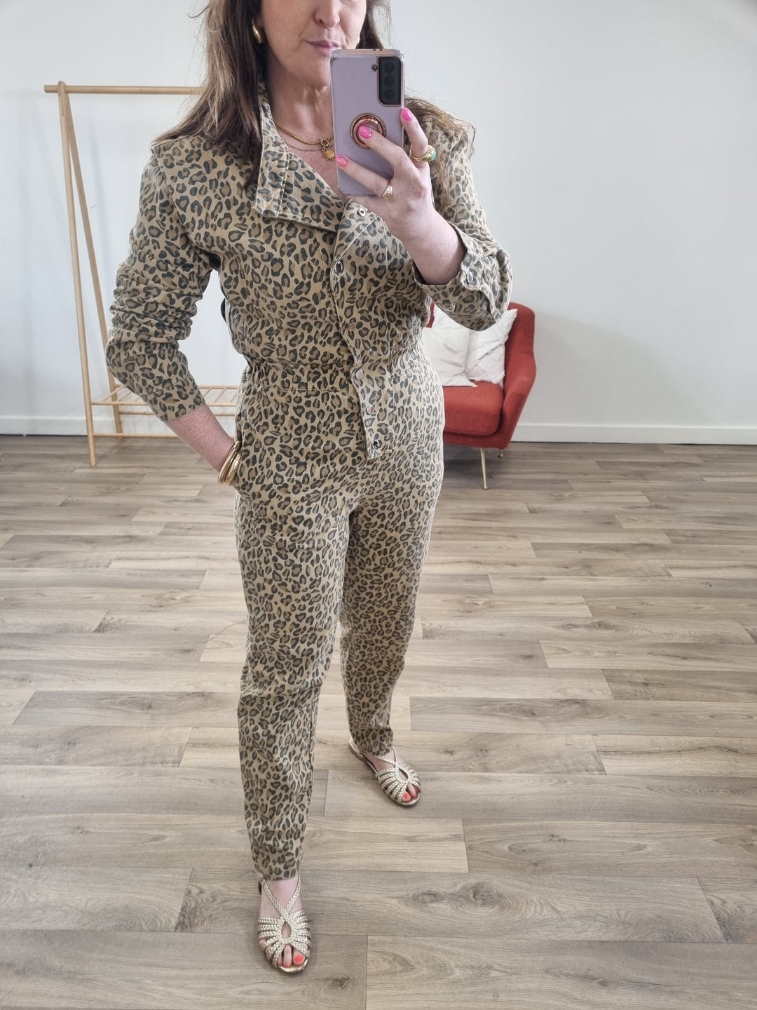 LEO LEOPARD PRINT LONG SLEEVE JUMPSUIT