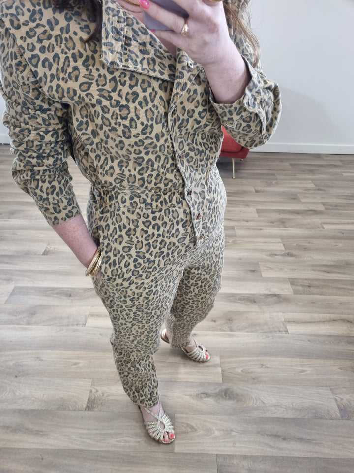 LEO LEOPARD PRINT LONG SLEEVE JUMPSUIT