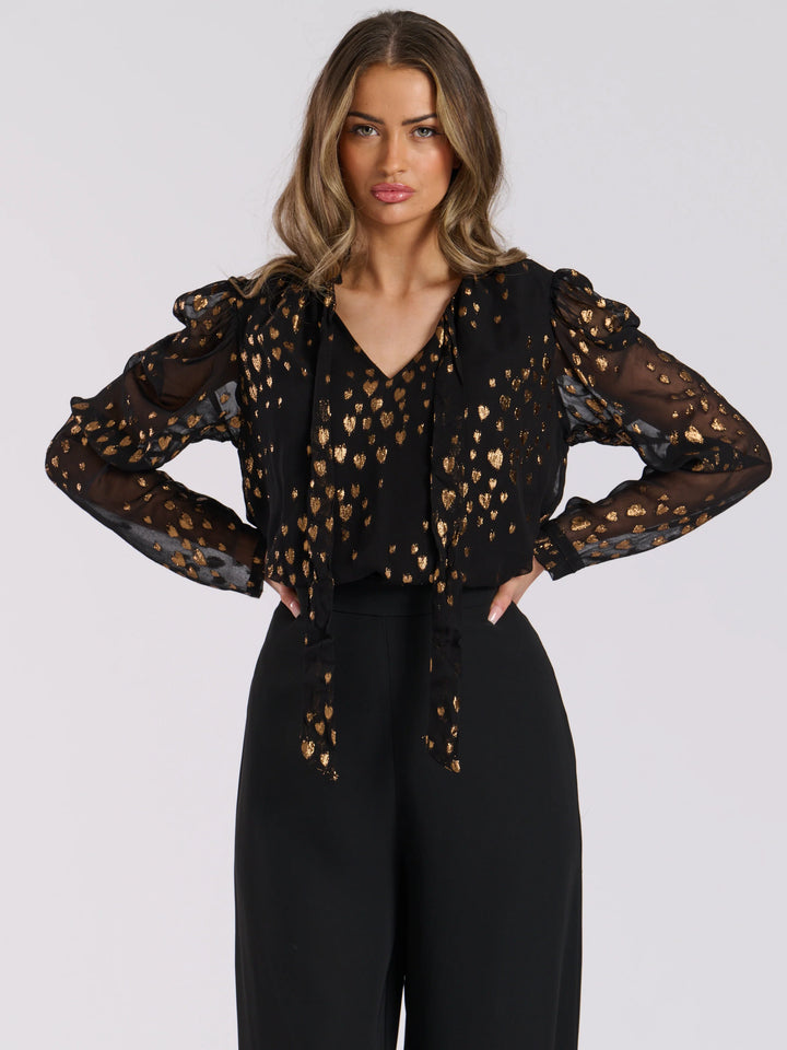 BLACK TIE NECK BLOUSE