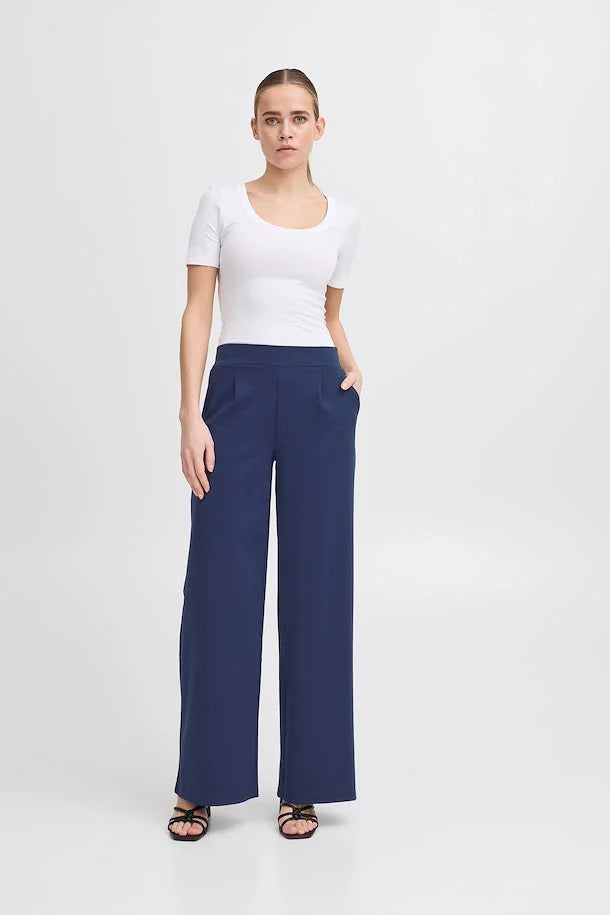 WIDE LEG NAVY TROUSERS