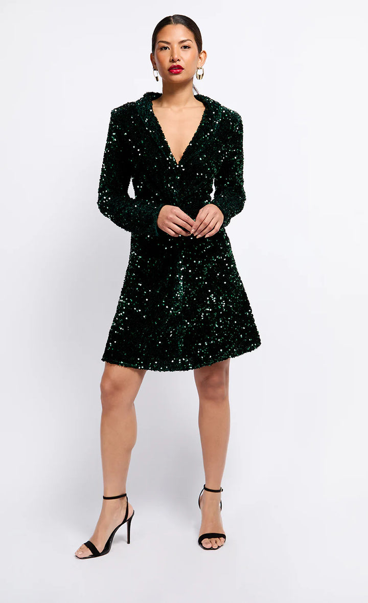 GREEN SEQUIN VELVET MINI DRESS BY VOGUE WILLIAMS