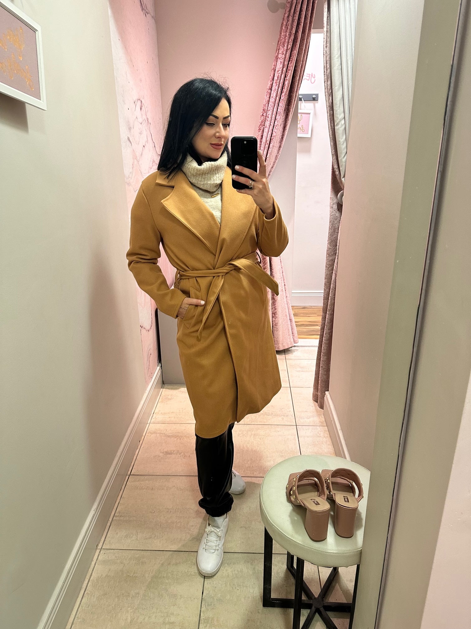 Camel store tie coat