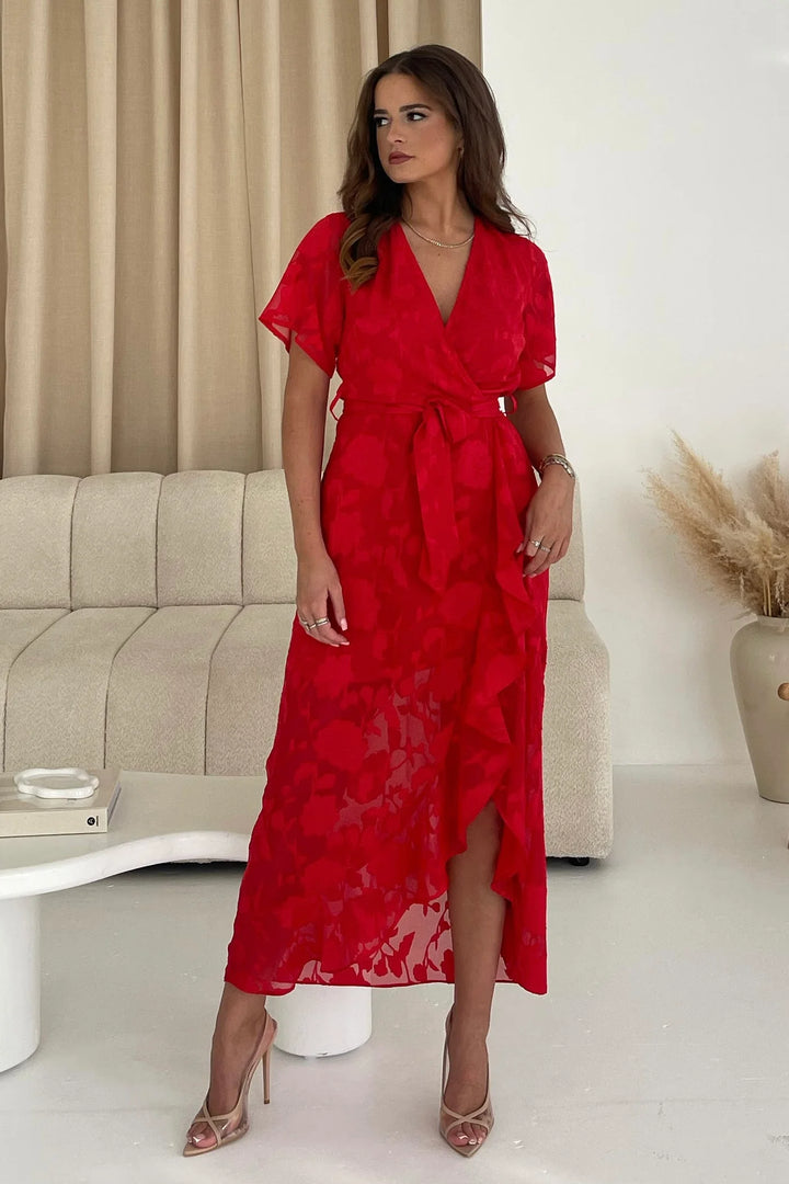 FARREN RED WRAP DRESS