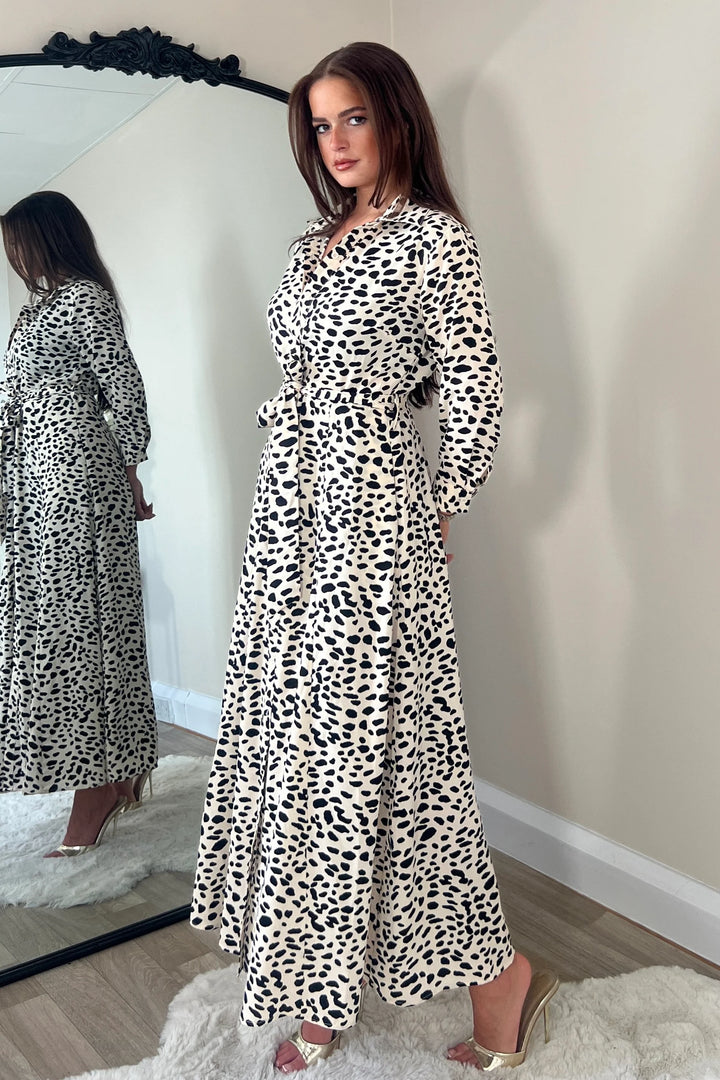 Angela Neutral Animal Print Shirt Maxi Dress