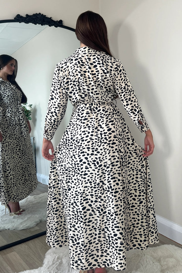 Angela Neutral Animal Print Shirt Maxi Dress