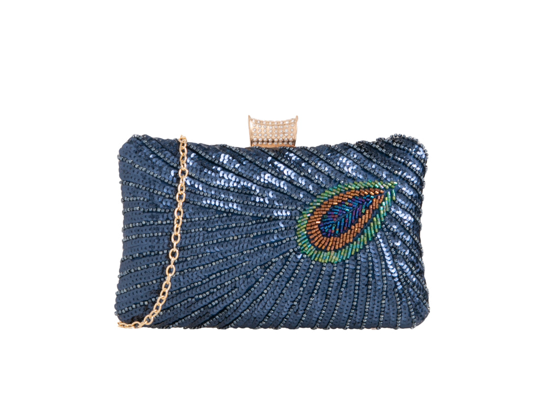 NAVY BEADED CLUTCH BAG Silk Peaches