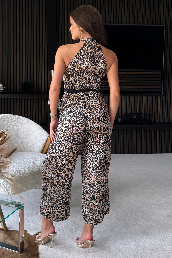 BELLE LEOPARD PRINT HALTER JUMPSUIT