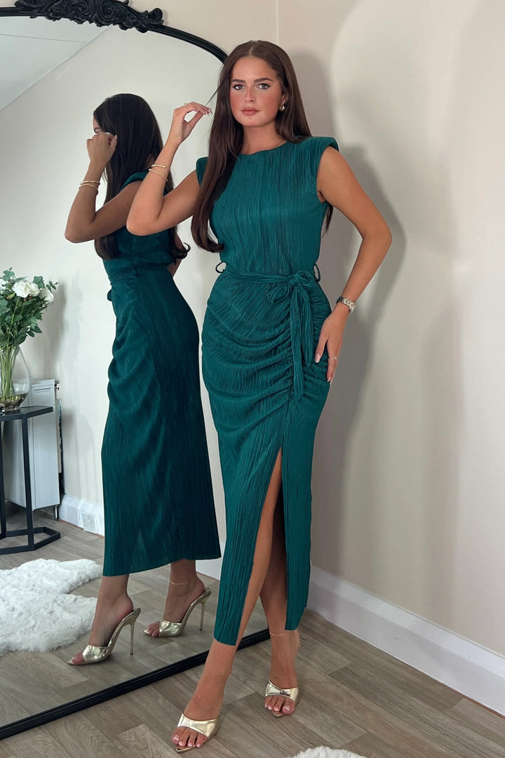 ELENA RUCHED TEAL DRESS