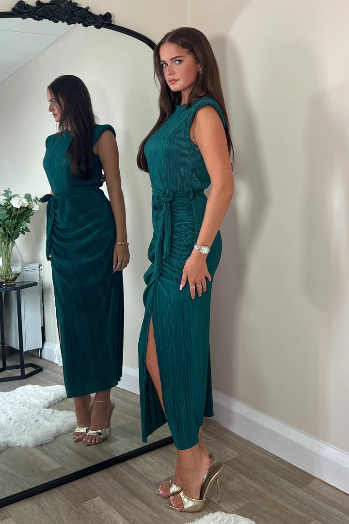 ELENA RUCHED TEAL DRESS