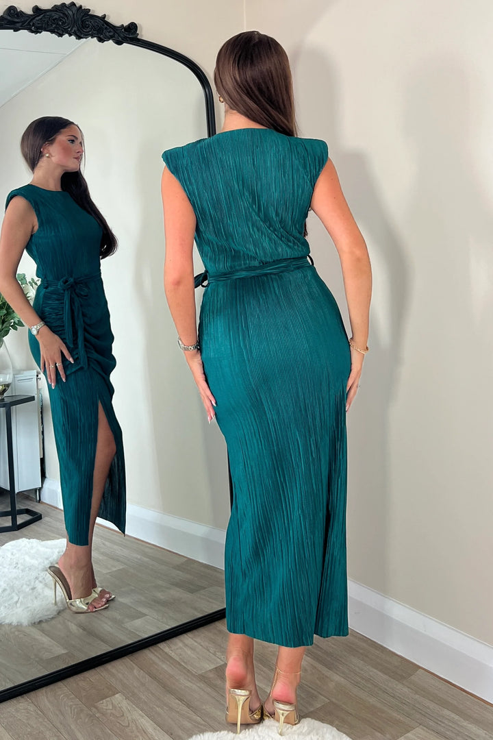 ELENA RUCHED TEAL DRESS