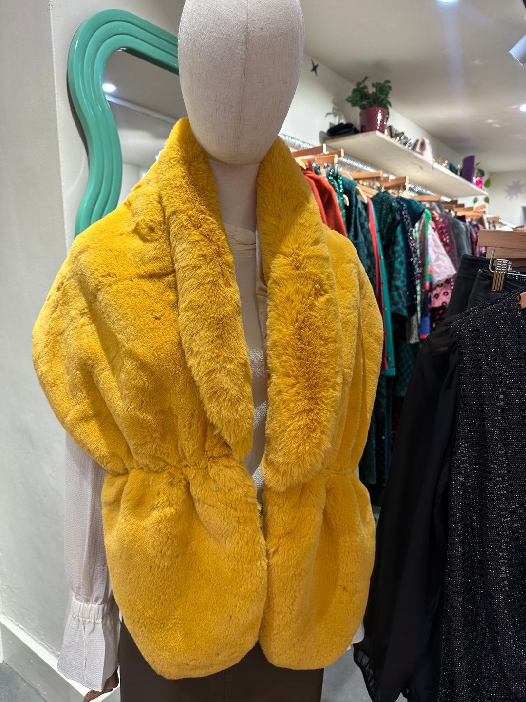 MUSTARD FAUX FUR WRAP