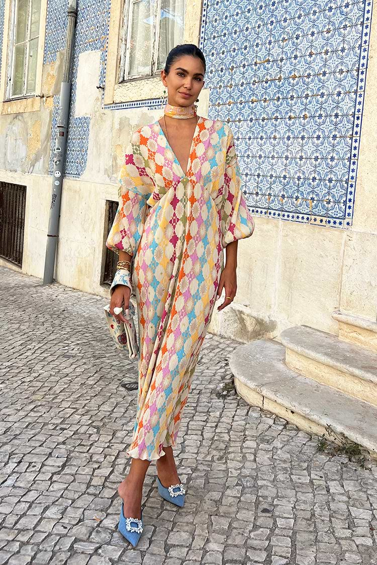 MULTI SUN GEO PLISSE EMMA DRESS